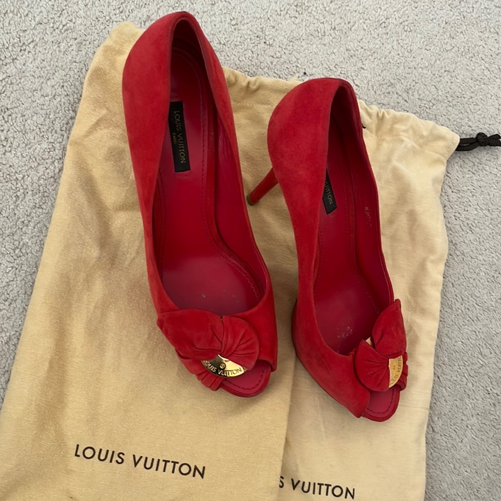 Louis Vuitton red suede pumps